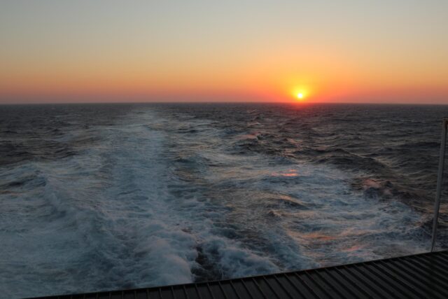 Sonnenuntergang auf der Blue Star Chios am 28.7.2020